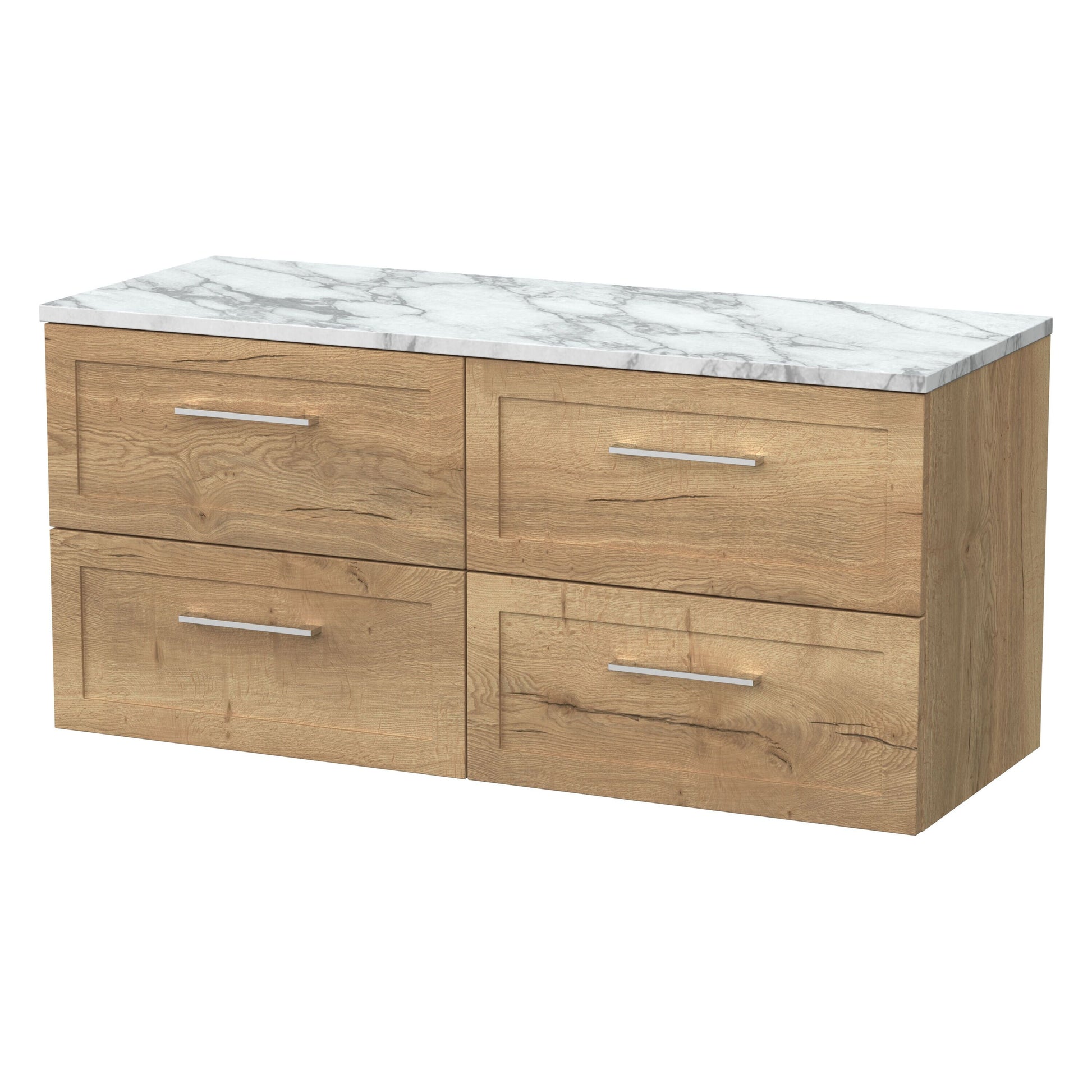 [BFSH1824LCM2] Stonnall Traditional Wall Hung 4 Drawer 1200mm Vanity Unit with Carrera Marble Laminate Worktop - Choice of Colour - Cutout
