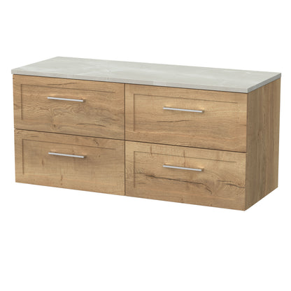 [BFSH1824LMP2] Stonnall Traditional Wall Hung 4 Drawer 1200mm Vanity Unit with Marble Plaster Laminate Worktop - Choice of Colour - Cutout