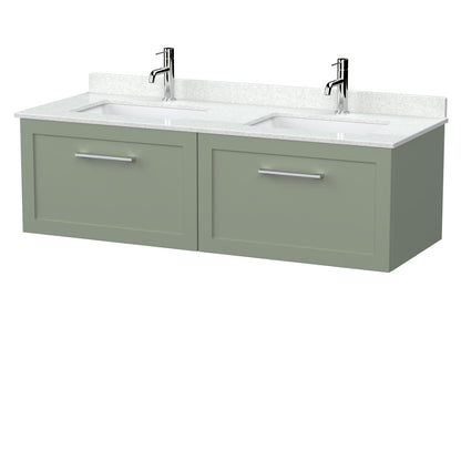 [BFSH3122WS2] Stonnall Traditional Wall Hung 2 Drawer 1200mm Vanity Unit with White Marble Top and Basin - Choice of Colour - Cutout
