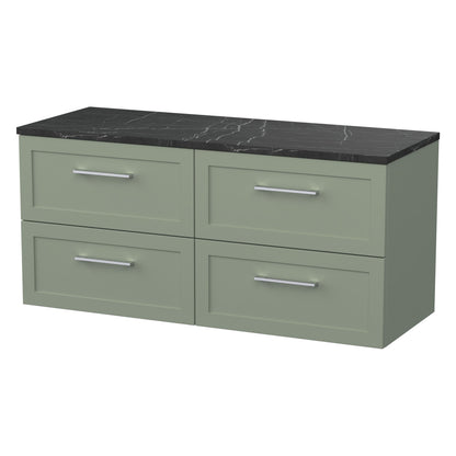 [BFSH3124LBP2] Stonnall Traditional Wall Hung 4 Drawer 1200mm Vanity Unit with Black Pietra Marble Laminate Worktop - Choice of Colour - Cutout