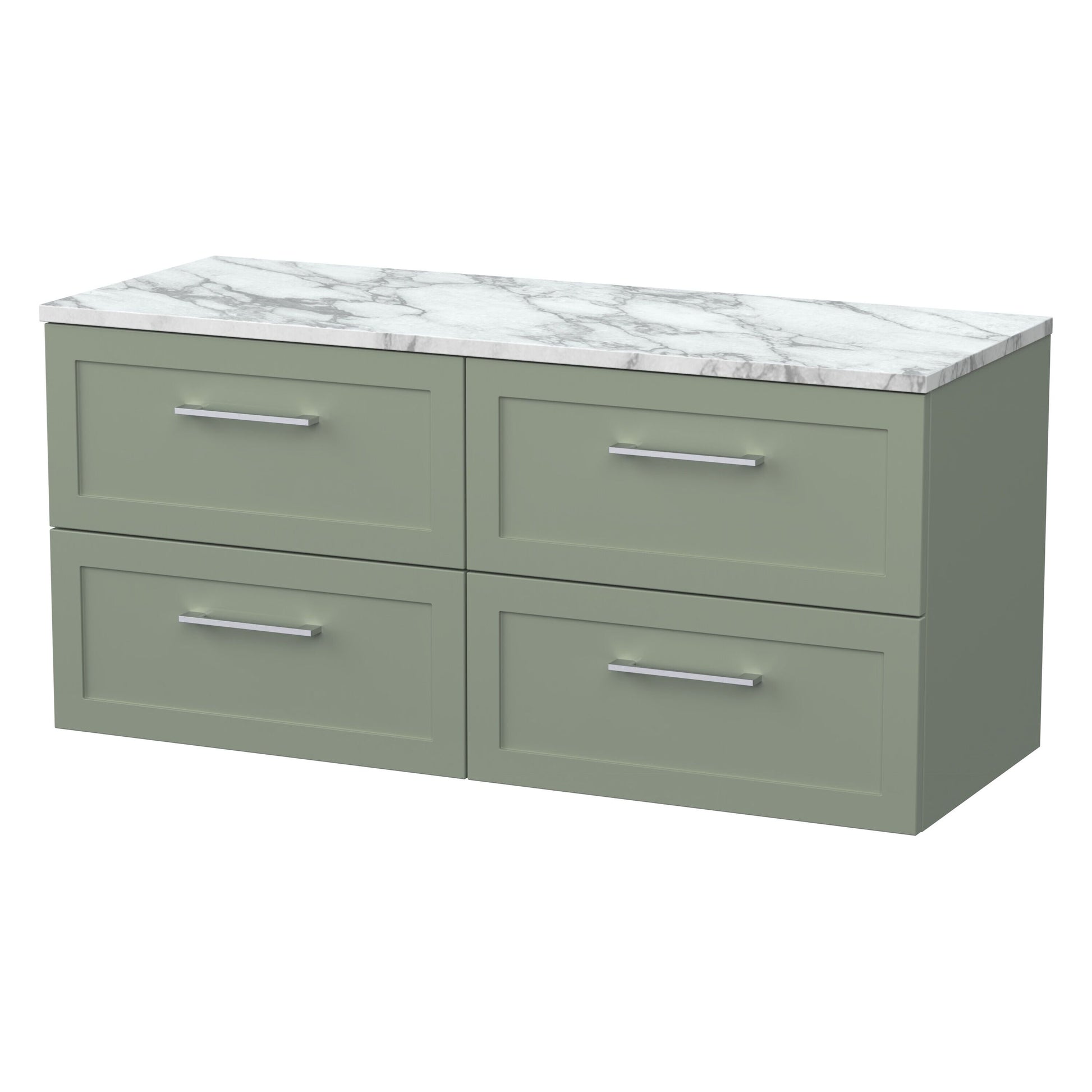 [BFSH3124LCM2] Stonnall Traditional Wall Hung 4 Drawer 1200mm Vanity Unit with Carrera Marble Laminate Worktop - Choice of Colour - Cutout