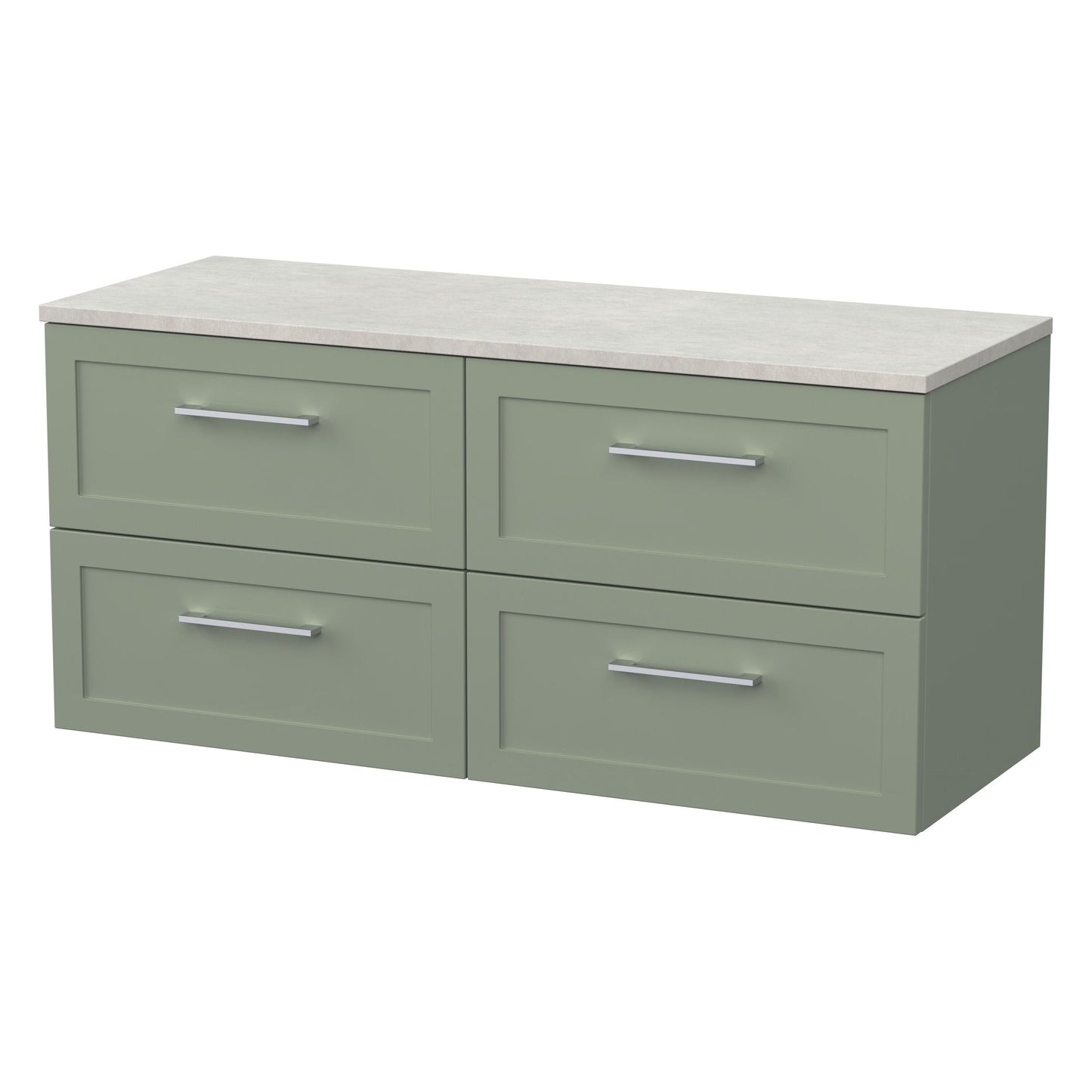 [BFSH3124LSWG2] Stonnall Traditional Wall Hung 4 Drawer 1200mm Vanity Unit with White Sparkle Laminate Worktop - Choice of Colour - Cutout