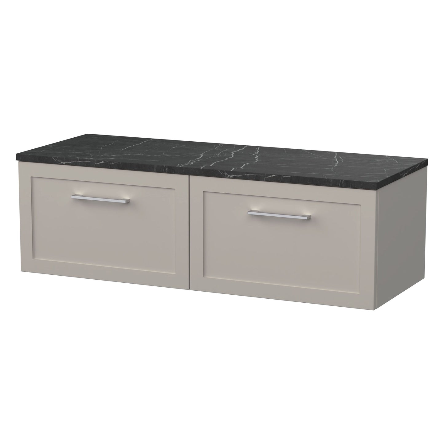 [BFSH3222LBP2] Stonnall Traditional Wall Hung 2 Drawer 1200mm Vanity Unit with Black Pietra Marble Laminate Worktop - Choice of Colour - Cutout
