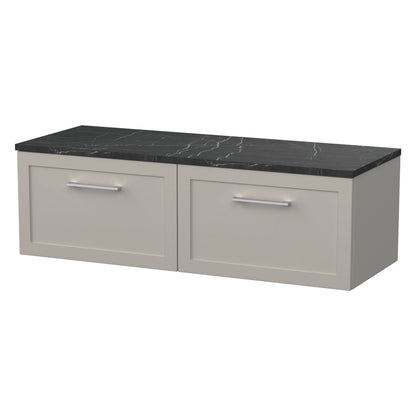 [BFSH3222LBP2] Stonnall Traditional Wall Hung 2 Drawer 1200mm Vanity Unit with Black Pietra Marble Laminate Worktop - Choice of Colour - Cutout