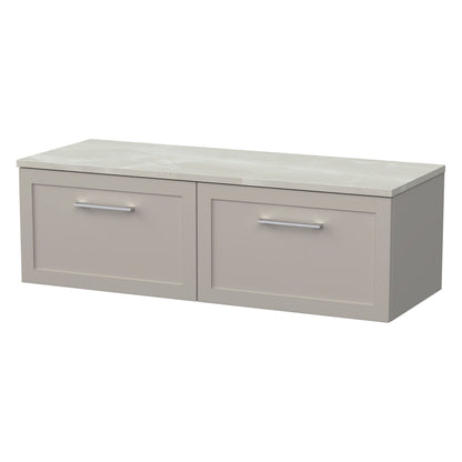 [BFSH3222LMP2] Stonnall Traditional Wall Hung 2 Drawer 1200mm Vanity Unit with Marble Plaster Laminate Worktop - Choice of Colour - Cutout