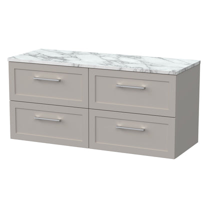 [BFSH3224LCM2] Stonnall Traditional Wall Hung 4 Drawer 1200mm Vanity Unit with Carrera Marble Laminate Worktop - Choice of Colour - Cutout