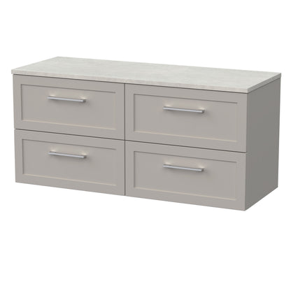 [BFSH3224LSWG2] Stonnall Traditional Wall Hung 4 Drawer 1200mm Vanity Unit with White Sparkle Laminate Worktop - Choice of Colour - Cutout