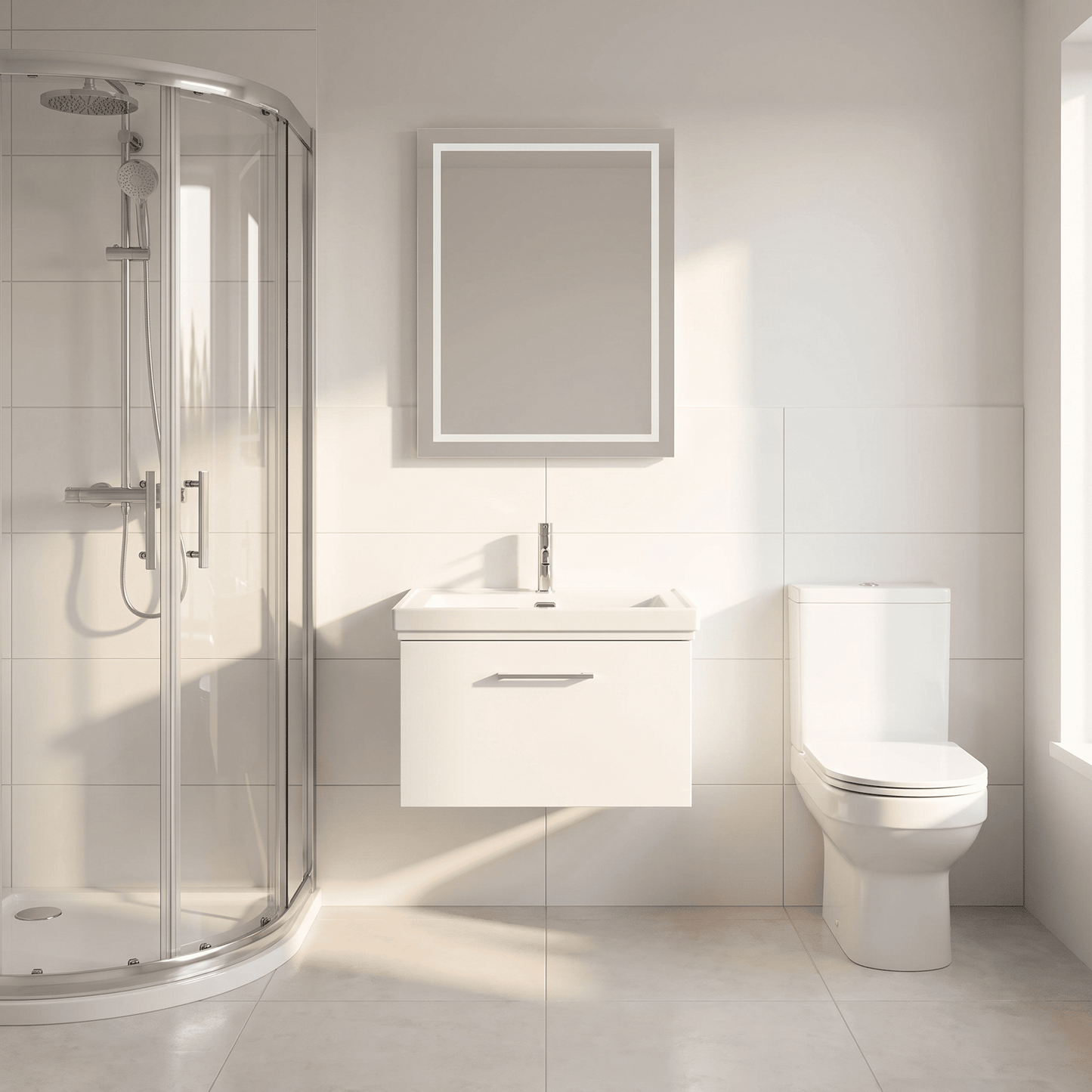 [BFSL122A] Pershall Contemporary Wall Hung 1 Drawer Vanity Unit with Traditional 1 Tap Hole Fireclay Basin - Choice of Size and Colour - Lifestyle 1