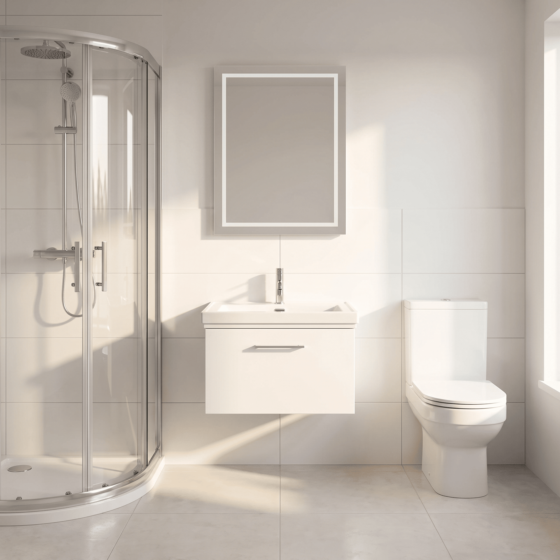 [BFSL122A] Pershall Contemporary Wall Hung 1 Drawer Vanity Unit with Traditional 1 Tap Hole Fireclay Basin - Choice of Size and Colour - Lifestyle 1
