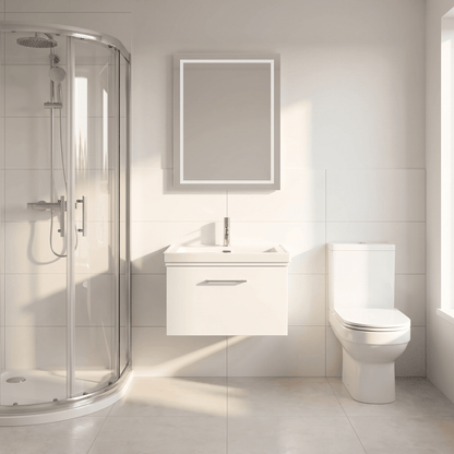 [BFSL122A] Pershall Contemporary Wall Hung 1 Drawer Vanity Unit with Traditional 1 Tap Hole Fireclay Basin - Choice of Size and Colour - Lifestyle 1