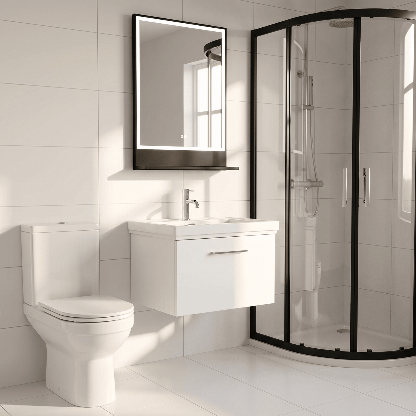 [BFSL122A] Pershall Contemporary Wall Hung 1 Drawer Vanity Unit with Traditional 1 Tap Hole Fireclay Basin - Choice of Size and Colour - Lifestyle 3