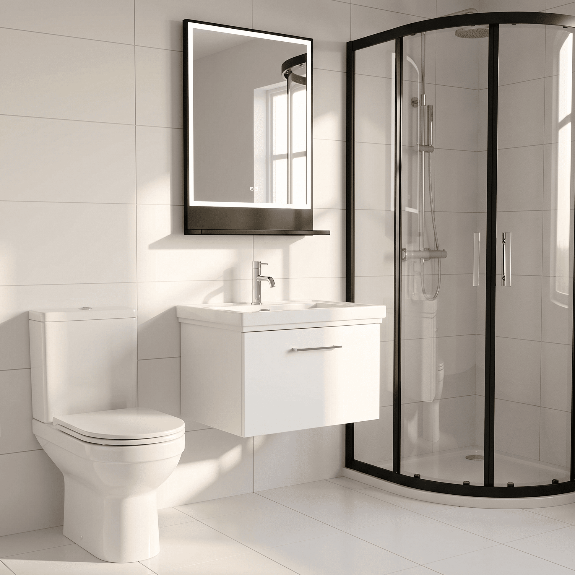 [BFSL122A] Pershall Contemporary Wall Hung 1 Drawer Vanity Unit with Traditional 1 Tap Hole Fireclay Basin - Choice of Size and Colour - Lifestyle 3