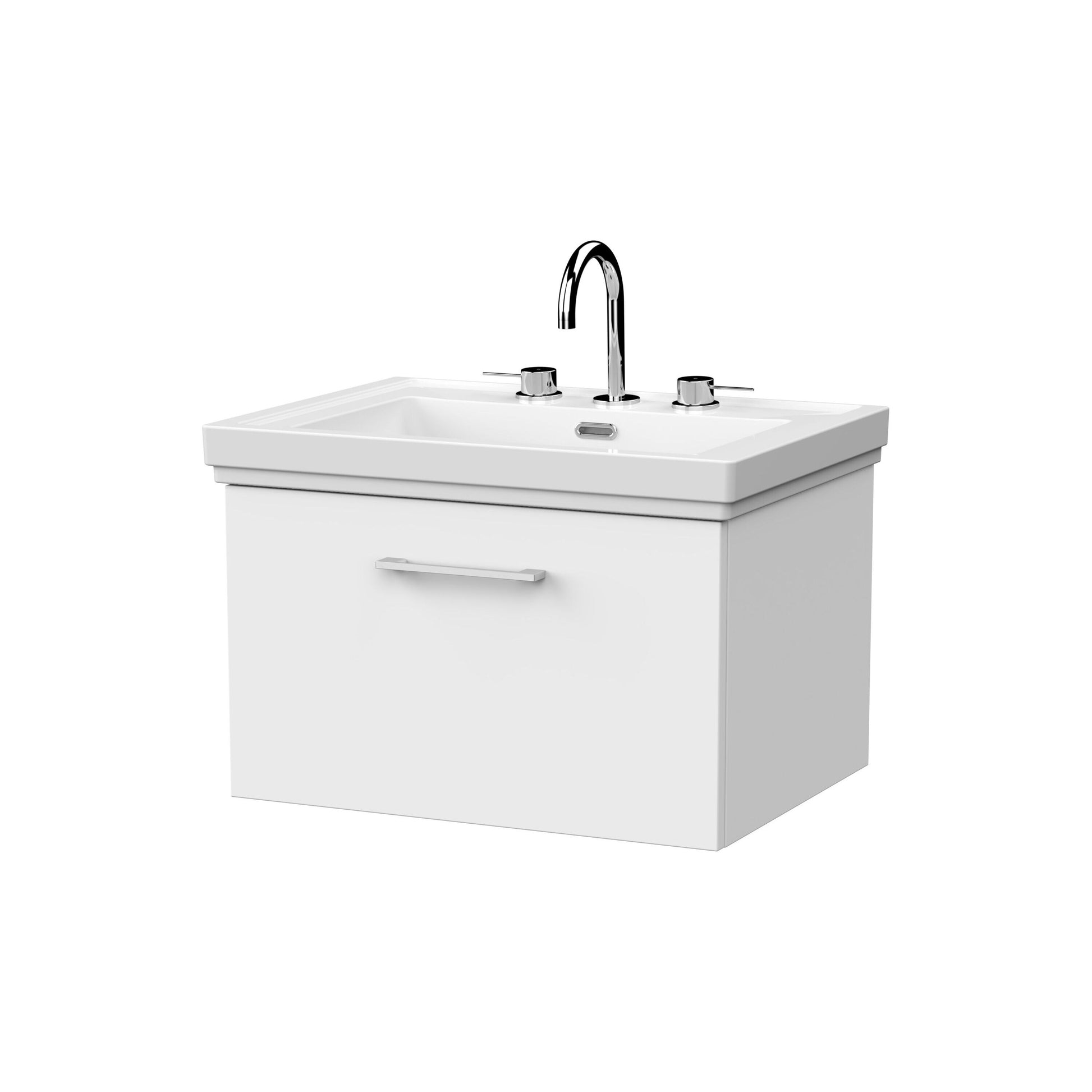 [BFSL122B] Pershall Contemporary Wall Hung 1 Drawer Vanity Unit with Traditional 3 Tap Hole Fireclay Basin - Choice of Size and Colour - Cutout