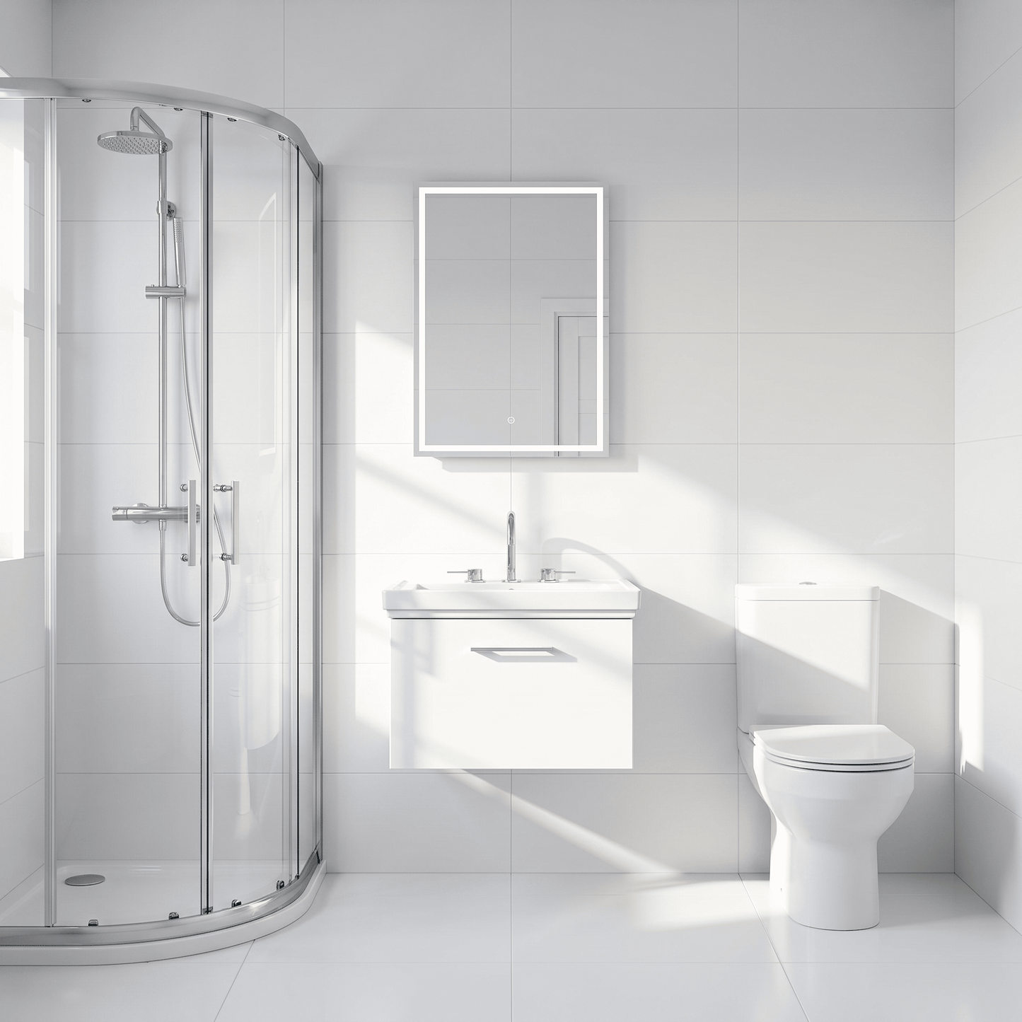 [BFSL122B] Pershall Contemporary Wall Hung 1 Drawer Vanity Unit with Traditional 3 Tap Hole Fireclay Basin - Choice of Size and Colour - Lifestyle 1