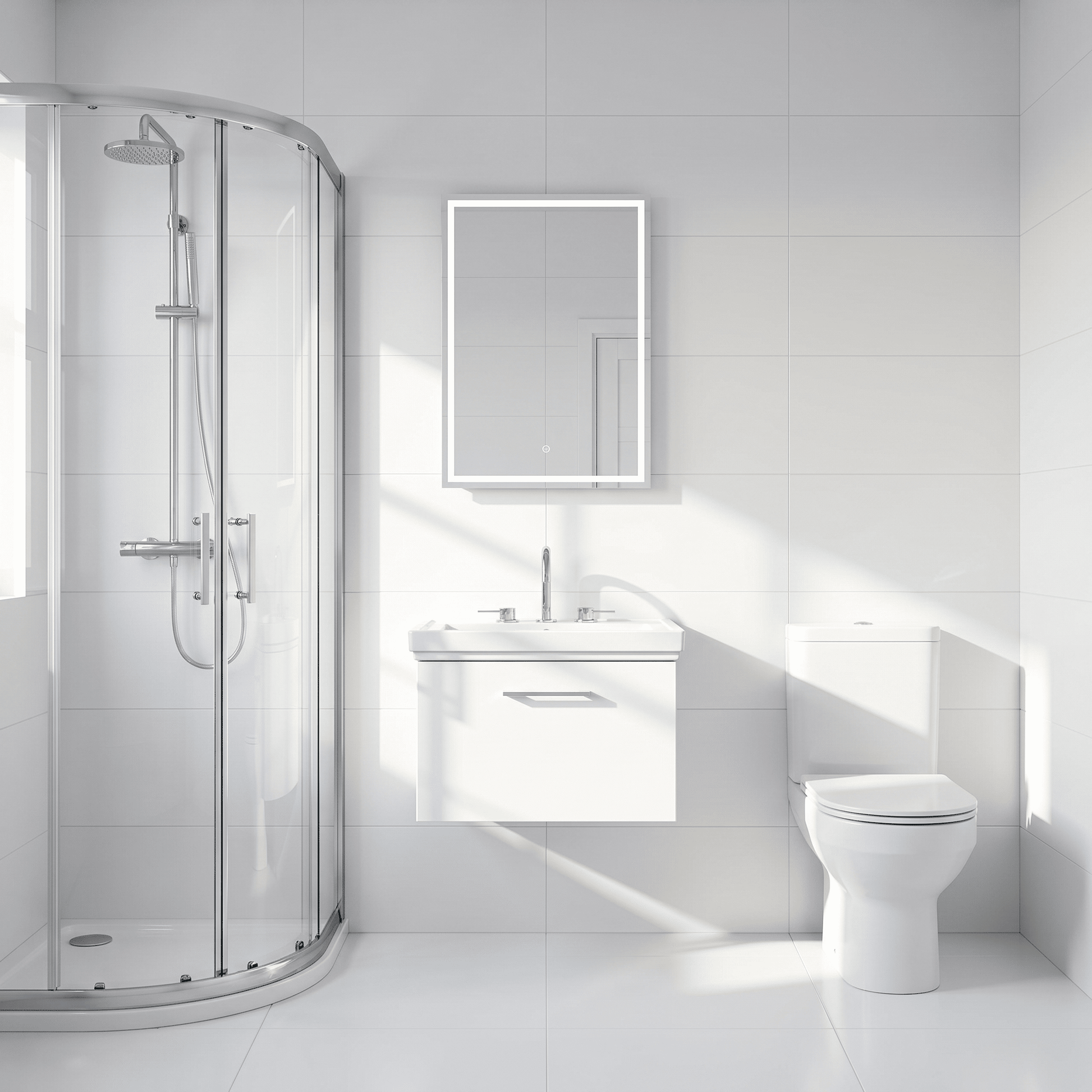 [BFSL122B] Pershall Contemporary Wall Hung 1 Drawer Vanity Unit with Traditional 3 Tap Hole Fireclay Basin - Choice of Size and Colour - Lifestyle 1