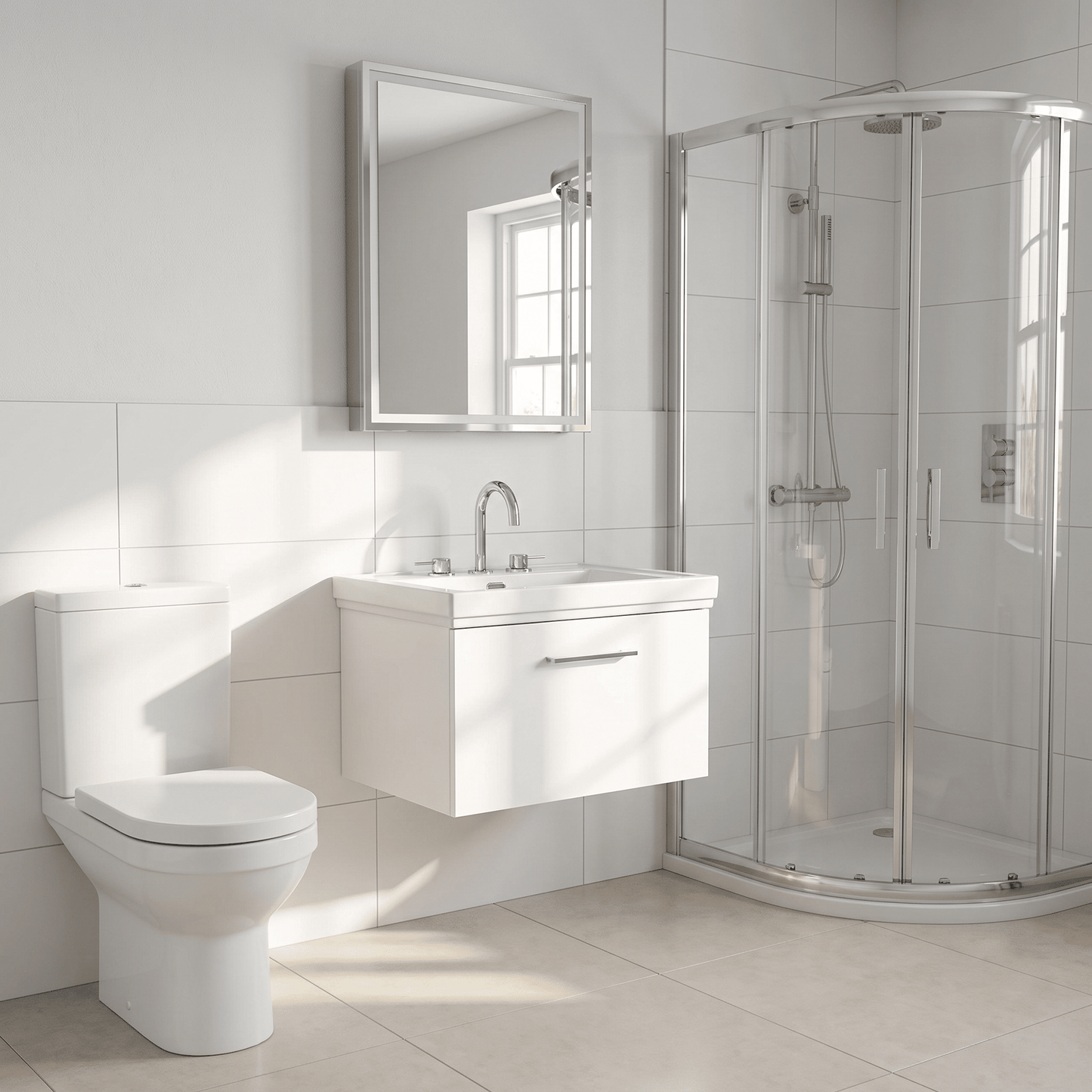 [BFSL122B] Pershall Contemporary Wall Hung 1 Drawer Vanity Unit with Traditional 3 Tap Hole Fireclay Basin - Choice of Size and Colour - Lifestyle 3