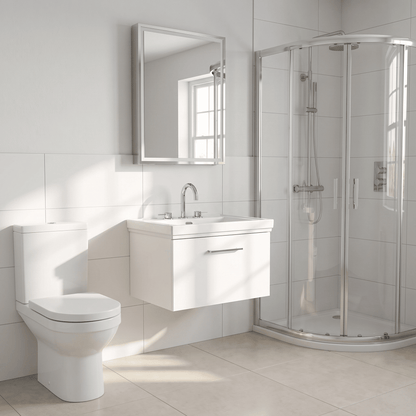 [BFSL122B] Pershall Contemporary Wall Hung 1 Drawer Vanity Unit with Traditional 3 Tap Hole Fireclay Basin - Choice of Size and Colour - Lifestyle 3