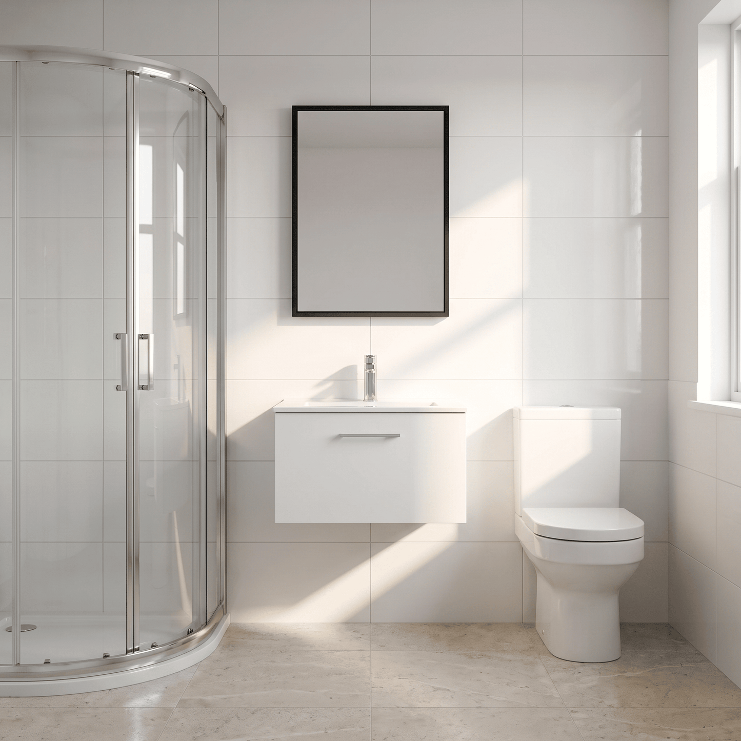 [BFSL122C] Pershall Contemporary Wall Hung 1 Drawer Vanity Unit with Minimalist Ceramic Basin - Choice of Size and Colour - Lifestyle 1