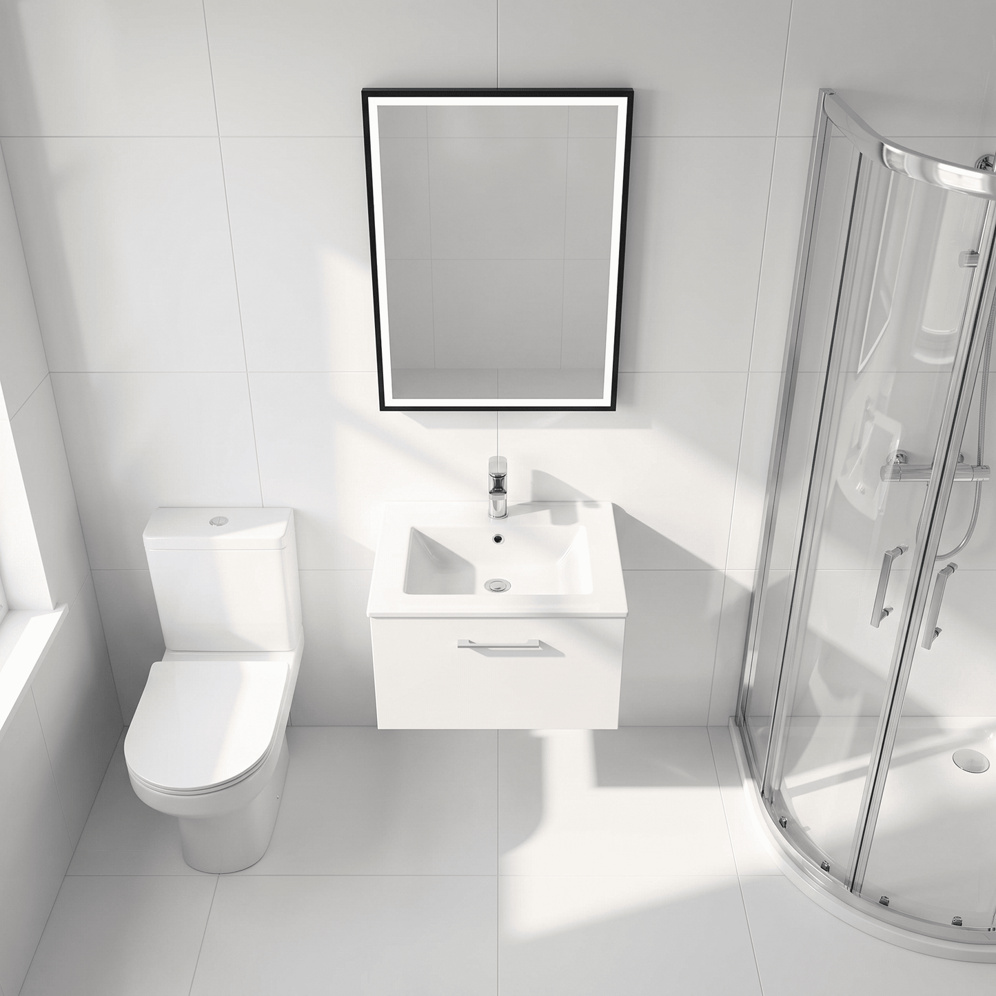 [BFSL122C] Pershall Contemporary Wall Hung 1 Drawer Vanity Unit with Minimalist Ceramic Basin - Choice of Size and Colour - Lifestyle 2