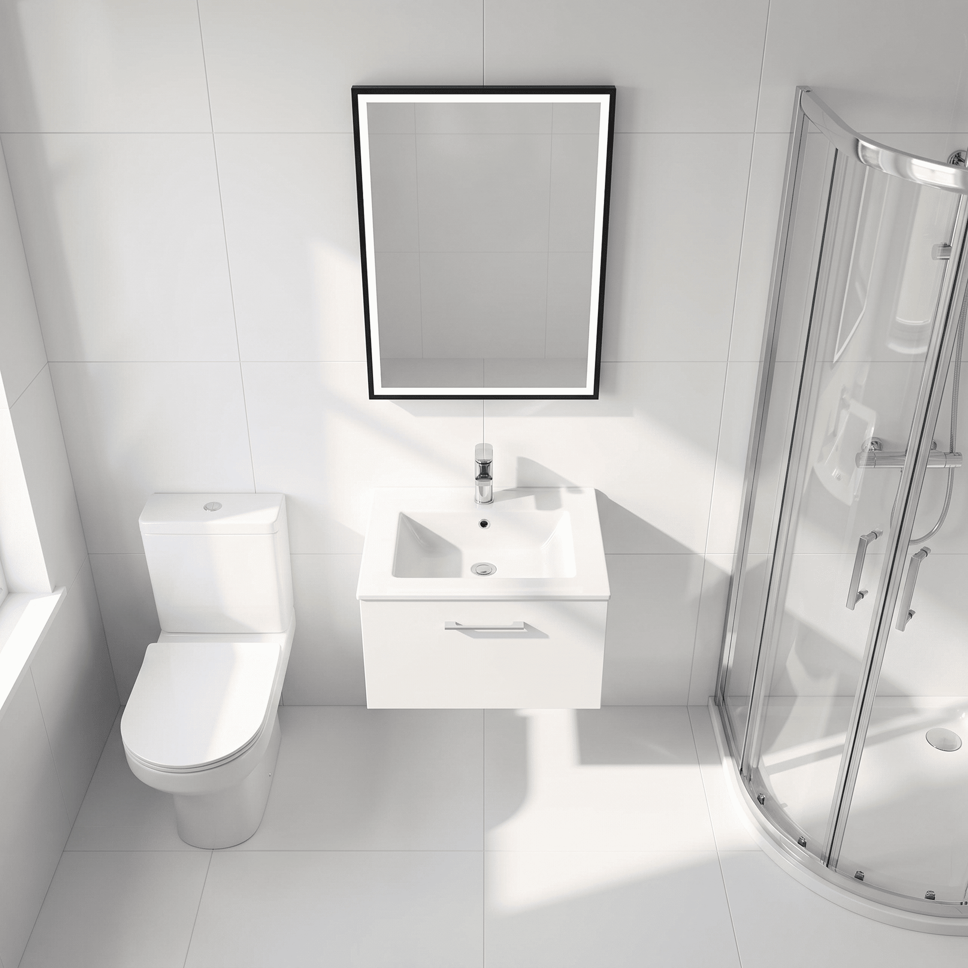 [BFSL122C] Pershall Contemporary Wall Hung 1 Drawer Vanity Unit with Minimalist Ceramic Basin - Choice of Size and Colour - Lifestyle 2