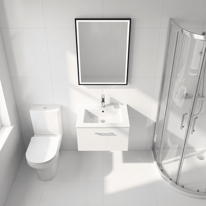 [BFSL122C] Pershall Contemporary Wall Hung 1 Drawer Vanity Unit with Minimalist Ceramic Basin - Choice of Size and Colour - Lifestyle 2