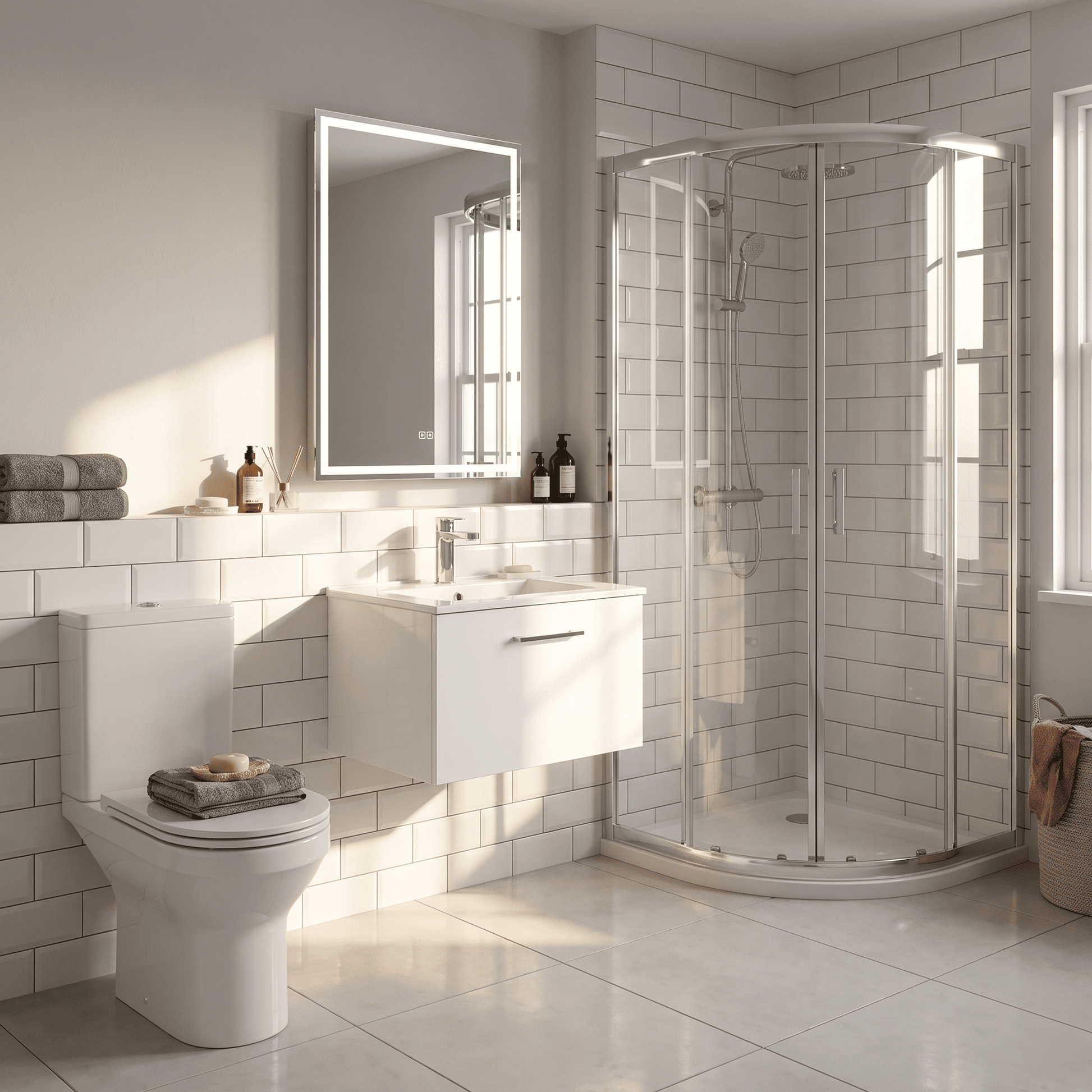 [BFSL122C] Pershall Contemporary Wall Hung 1 Drawer Vanity Unit with Minimalist Ceramic Basin - Choice of Size and Colour - Lifestyle 3