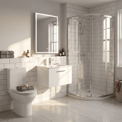 [BFSL122C] Pershall Contemporary Wall Hung 1 Drawer Vanity Unit with Minimalist Ceramic Basin - Choice of Size and Colour - Lifestyle 3