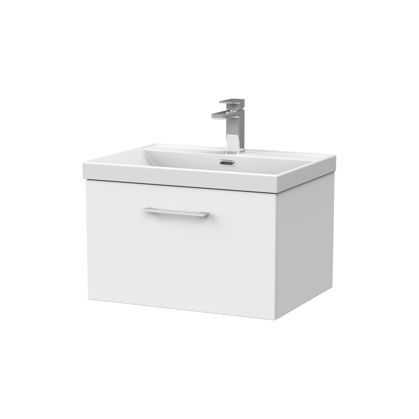 [BFSL122E] Pershall Contemporary Wall Hung 1 Drawer Vanity Unit with Thin-Edge Ceramic Basin - Choice of Size and Colour - Cutout