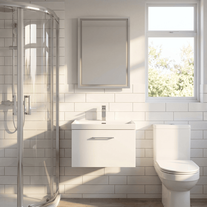 [BFSL122E] Pershall Contemporary Wall Hung 1 Drawer Vanity Unit with Thin-Edge Ceramic Basin - Choice of Size and Colour - Lifestyle 1