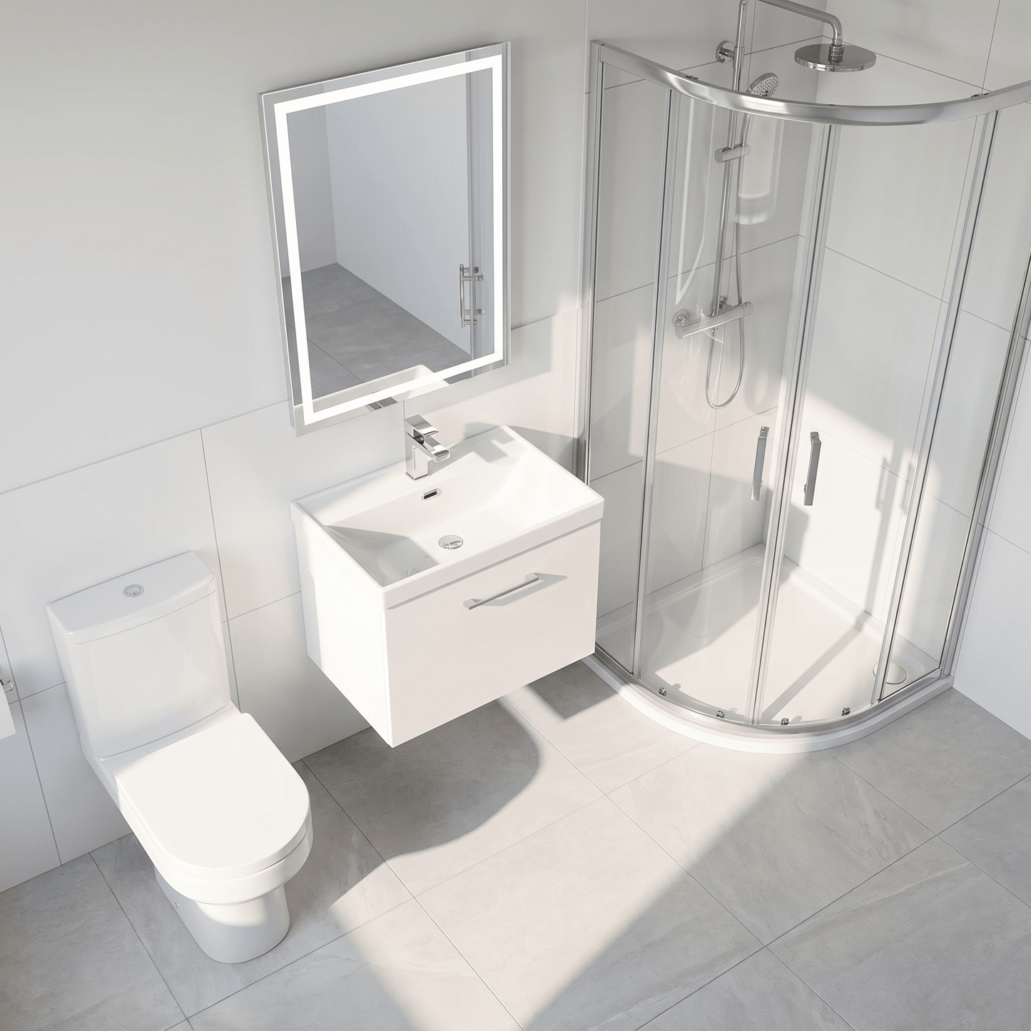 [BFSL122E] Pershall Contemporary Wall Hung 1 Drawer Vanity Unit with Thin-Edge Ceramic Basin - Choice of Size and Colour - Lifestyle 2