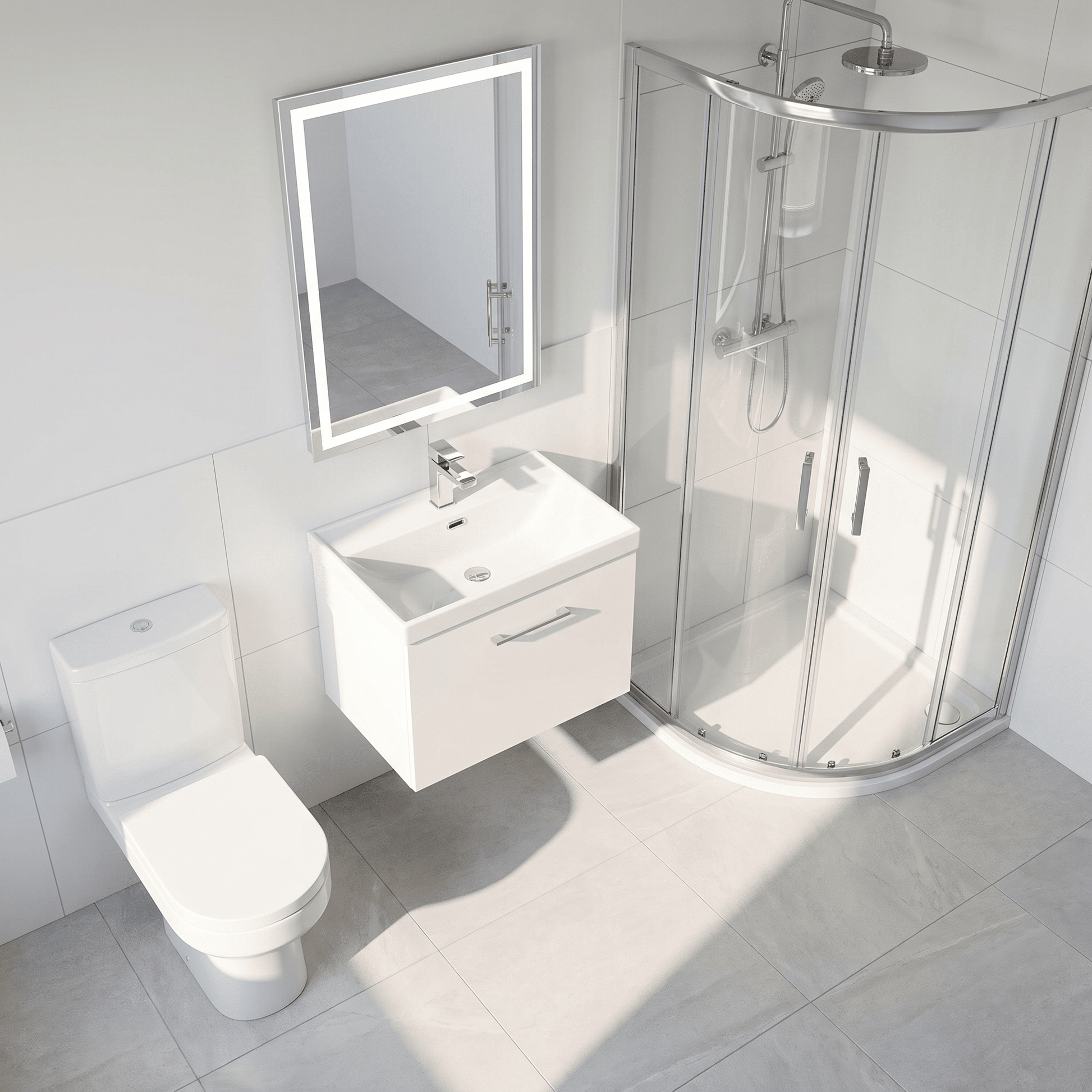 [BFSL122E] Pershall Contemporary Wall Hung 1 Drawer Vanity Unit with Thin-Edge Ceramic Basin - Choice of Size and Colour - Lifestyle 2