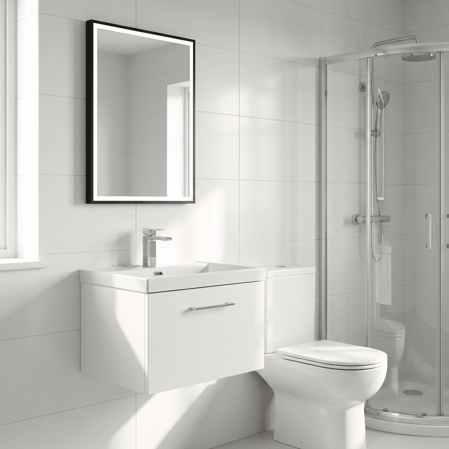 [BFSL122E] Pershall Contemporary Wall Hung 1 Drawer Vanity Unit with Thin-Edge Ceramic Basin - Choice of Size and Colour - Lifestyle 3