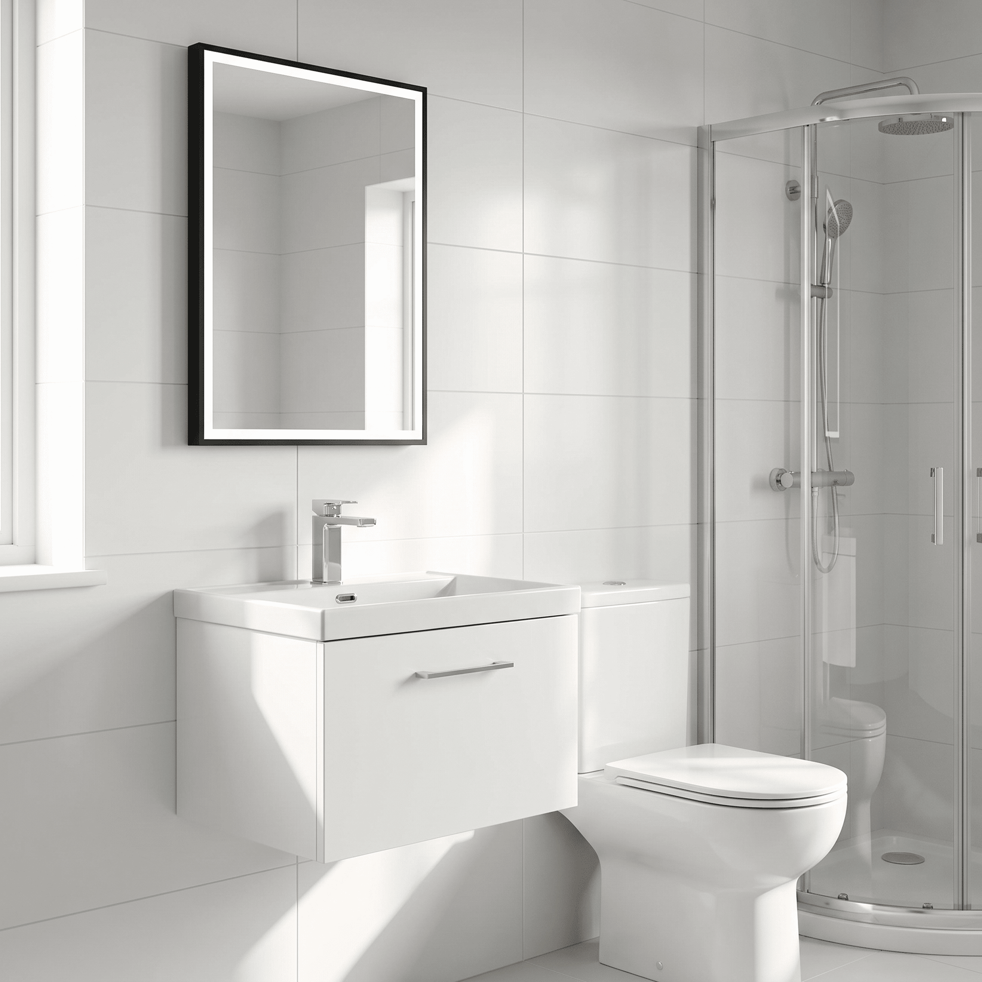 [BFSL122E] Pershall Contemporary Wall Hung 1 Drawer Vanity Unit with Thin-Edge Ceramic Basin - Choice of Size and Colour - Lifestyle 3