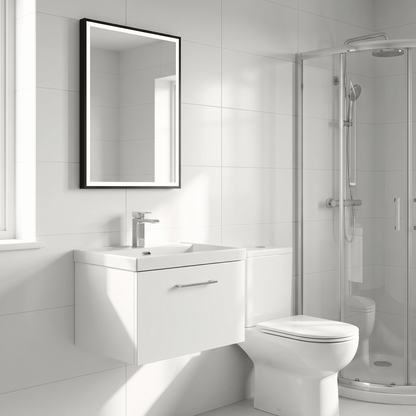 [BFSL122E] Pershall Contemporary Wall Hung 1 Drawer Vanity Unit with Thin-Edge Ceramic Basin - Choice of Size and Colour - Lifestyle 3