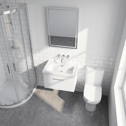 [BFSL122H] Pershall Contemporary Wall Hung 1 Drawer Vanity Unit with Traditional 0 Tap Hole Fireclay Basin - Choice of Size and Colour - Lifestyle 2