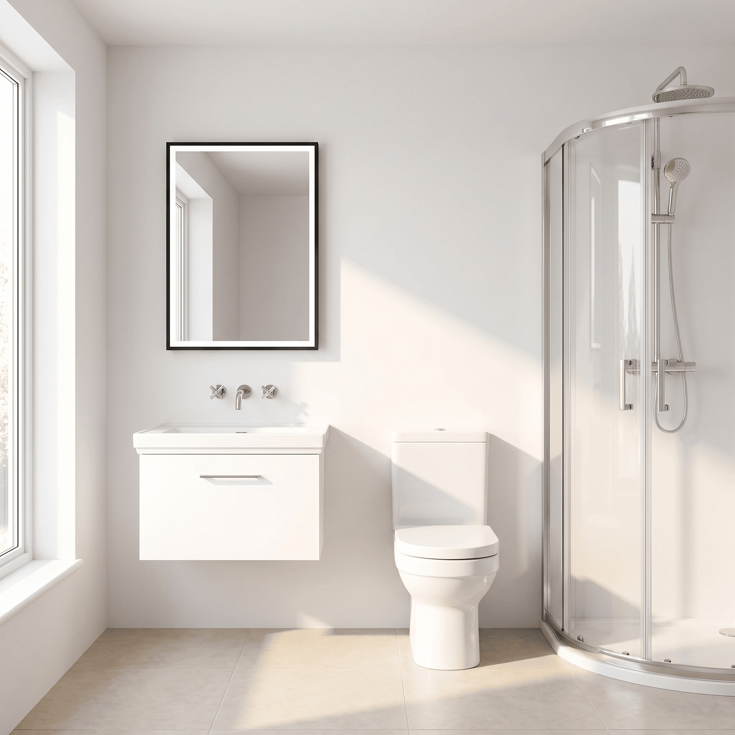 [BFSL122H] Pershall Contemporary Wall Hung 1 Drawer Vanity Unit with Traditional 0 Tap Hole Fireclay Basin - Choice of Size and Colour - Lifestyle 3