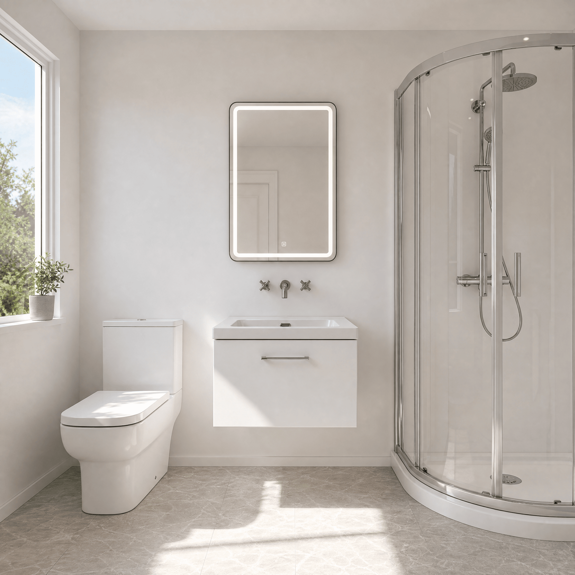 [BFSL122K] Pershall Contemporary Wall Hung 1 Drawer Vanity Unit with 0 Tap Hole Fireclay Basin - Choice of Size and Colour - Lifestyle 1