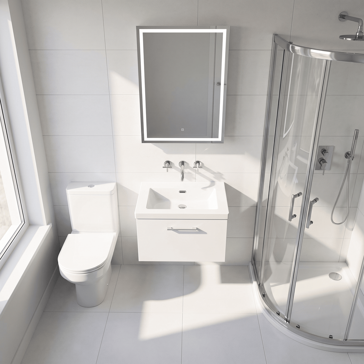 [BFSL122K] Pershall Contemporary Wall Hung 1 Drawer Vanity Unit with 0 Tap Hole Fireclay Basin - Choice of Size and Colour - Lifestyle 2
