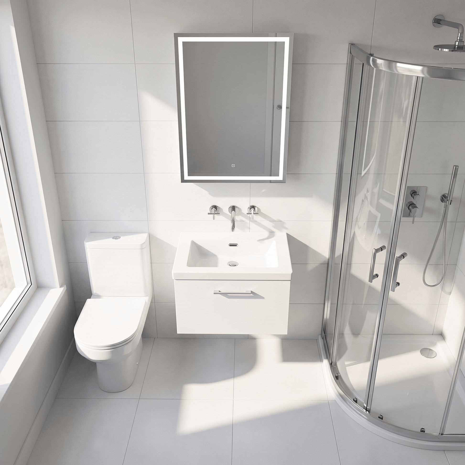 [BFSL122K] Pershall Contemporary Wall Hung 1 Drawer Vanity Unit with 0 Tap Hole Fireclay Basin - Choice of Size and Colour - Lifestyle 2
