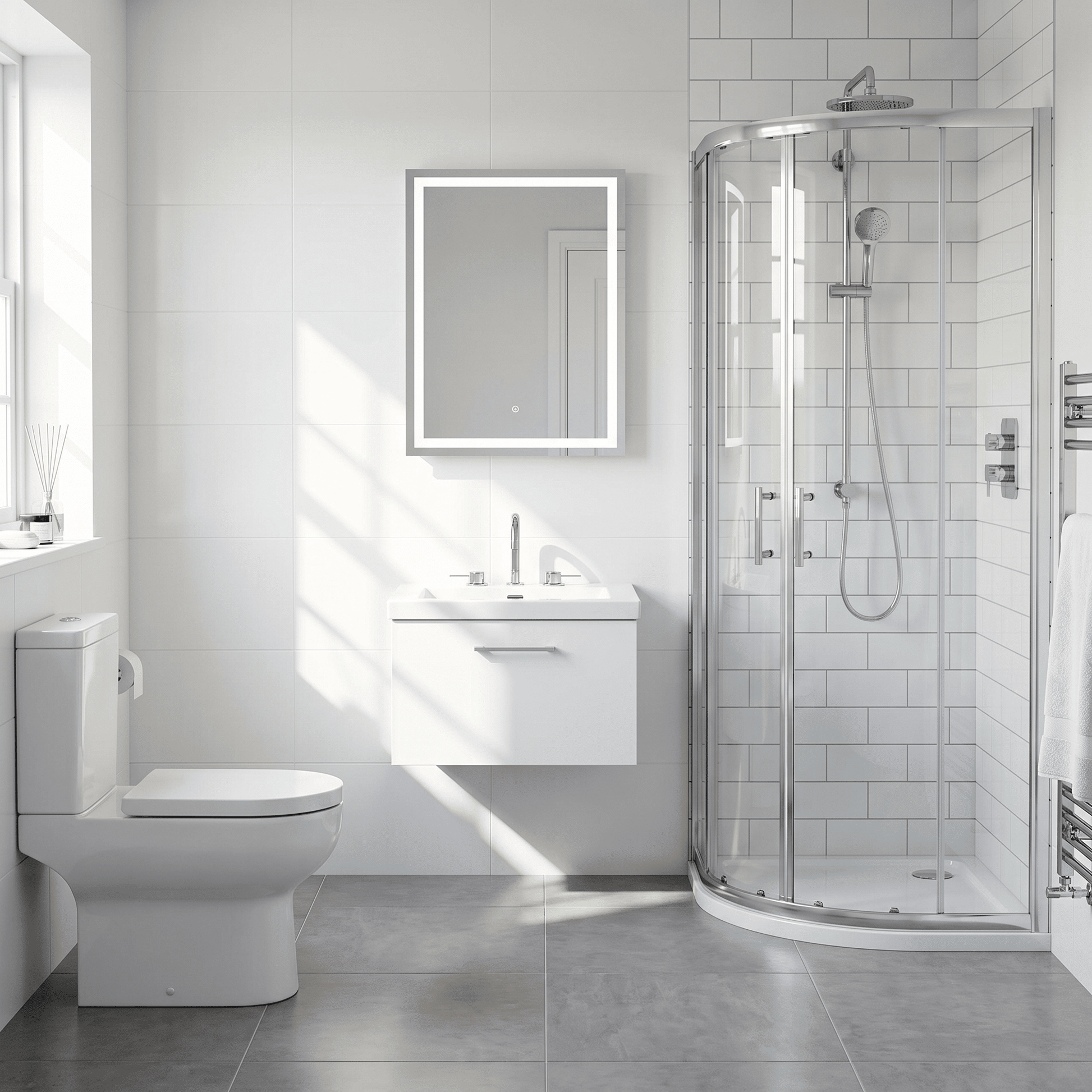 [BFSL122M] Pershall Contemporary Wall Hung 1 Drawer Vanity Unit with 3 Tap Hole Fireclay Basin - Choice of Size and Colour - Lifestyle 1