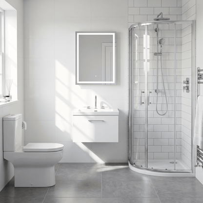 [BFSL122M] Pershall Contemporary Wall Hung 1 Drawer Vanity Unit with 3 Tap Hole Fireclay Basin - Choice of Size and Colour - Lifestyle 1