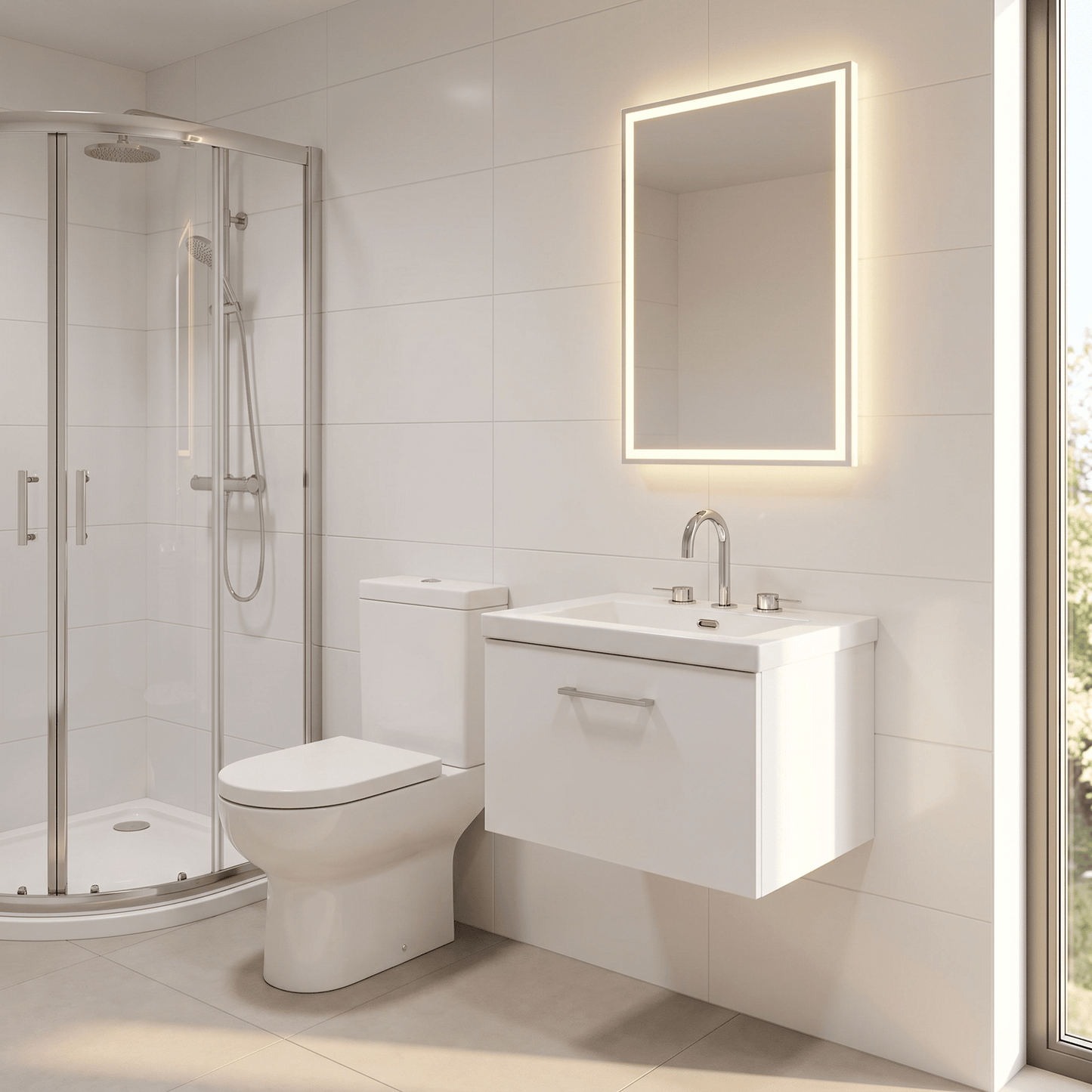 [BFSL122M] Pershall Contemporary Wall Hung 1 Drawer Vanity Unit with 3 Tap Hole Fireclay Basin - Choice of Size and Colour - Lifestyle 3