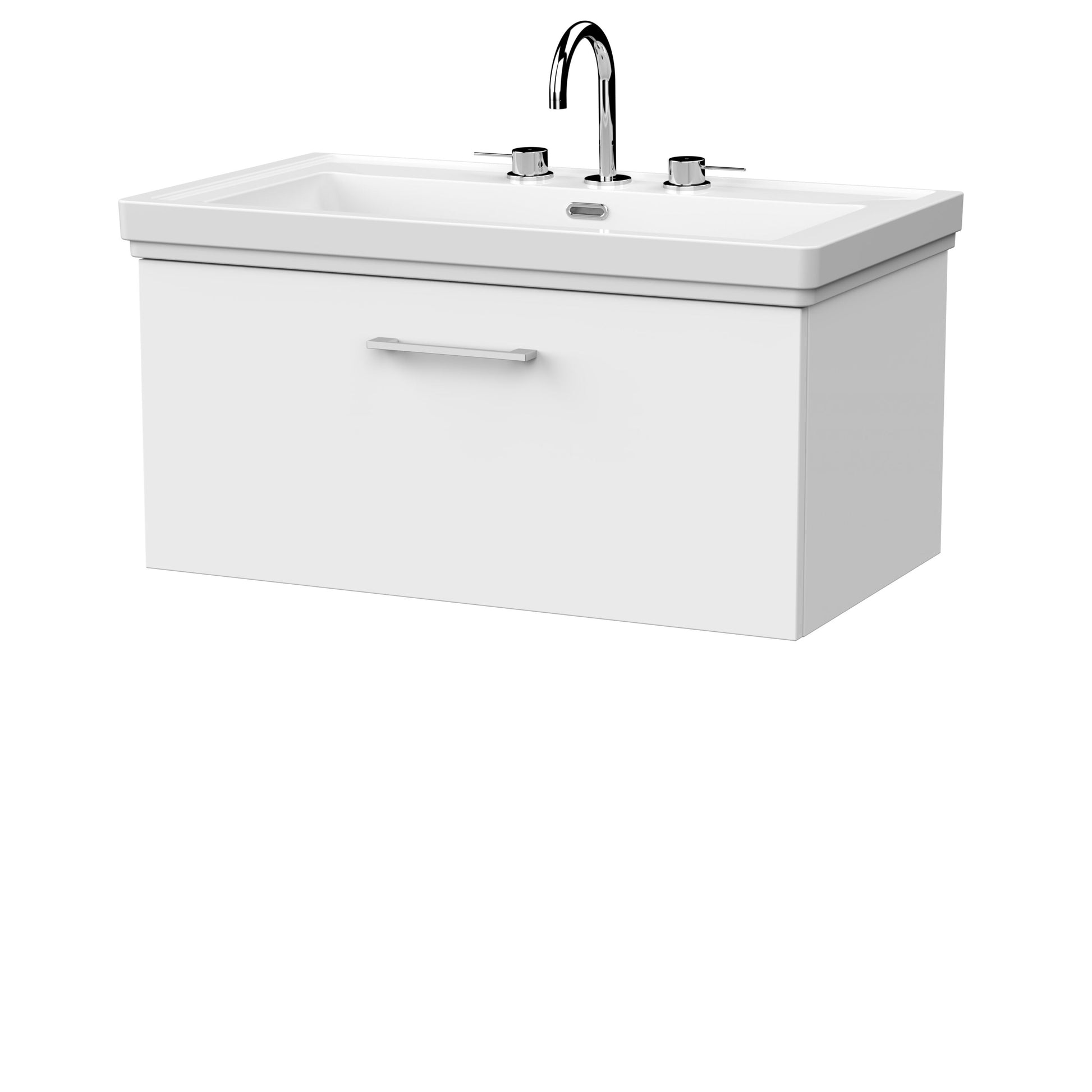 [BFSL125B] Pershall Contemporary Wall Hung 1 Drawer Vanity Unit with Traditional 3 Tap Hole Fireclay Basin - Choice of Size and Colour - Cutout