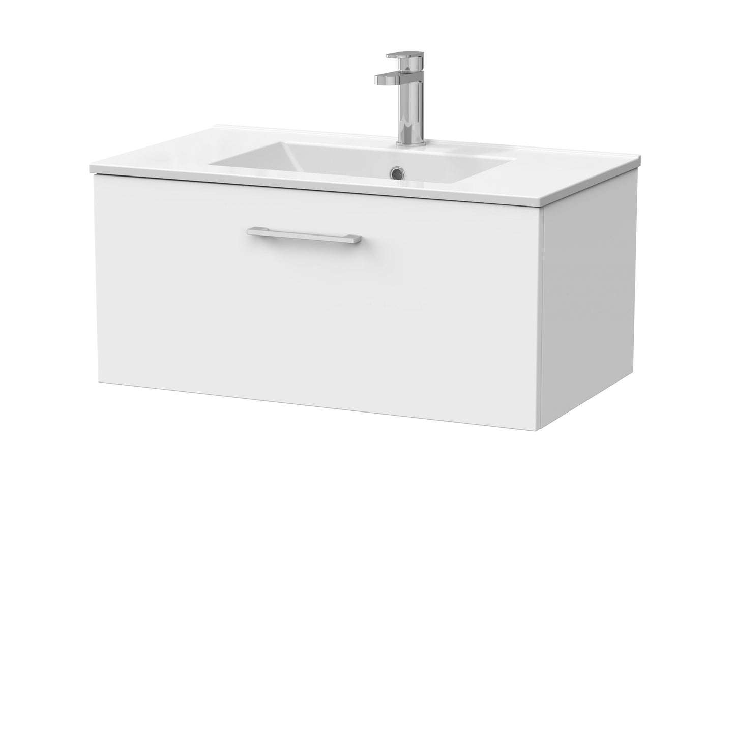 [BFSL125C] Pershall Contemporary Wall Hung 1 Drawer Vanity Unit with Minimalist Ceramic Basin - Choice of Size and Colour - Cutout