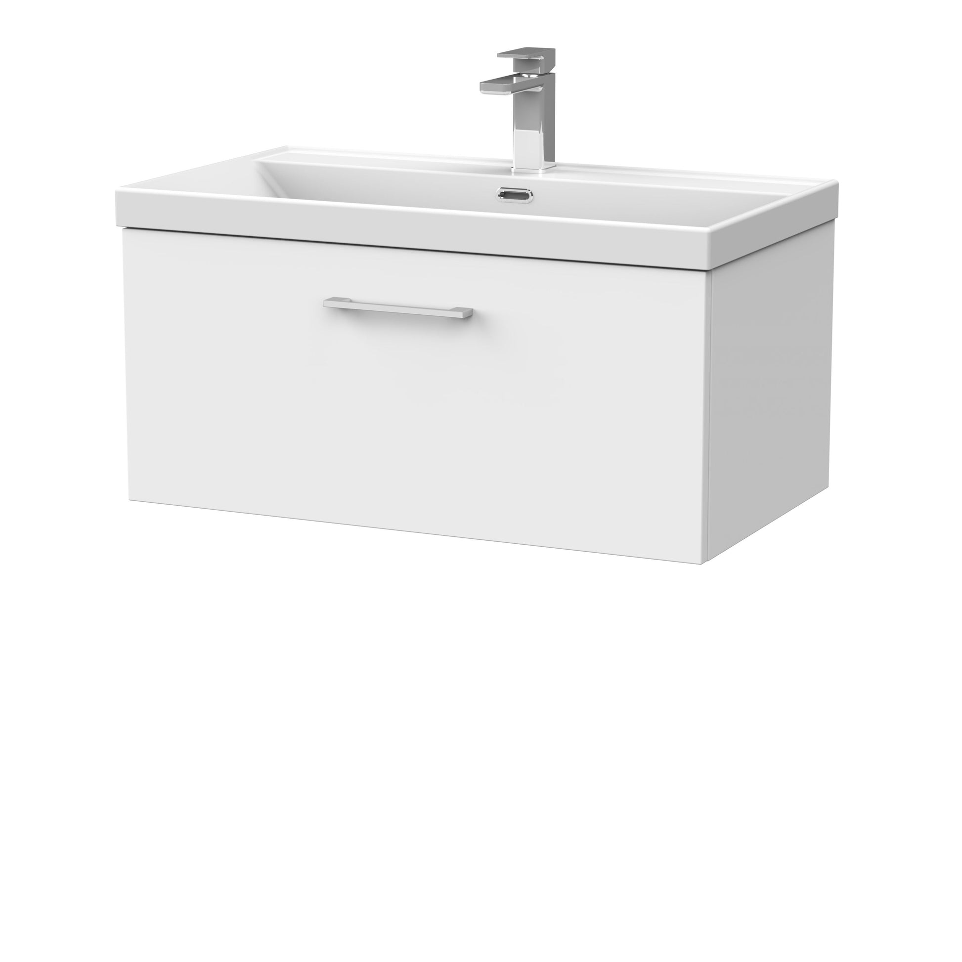 [BFSL125E] Pershall Contemporary Wall Hung 1 Drawer Vanity Unit with Thin-Edge Ceramic Basin - Choice of Size and Colour - Cutout