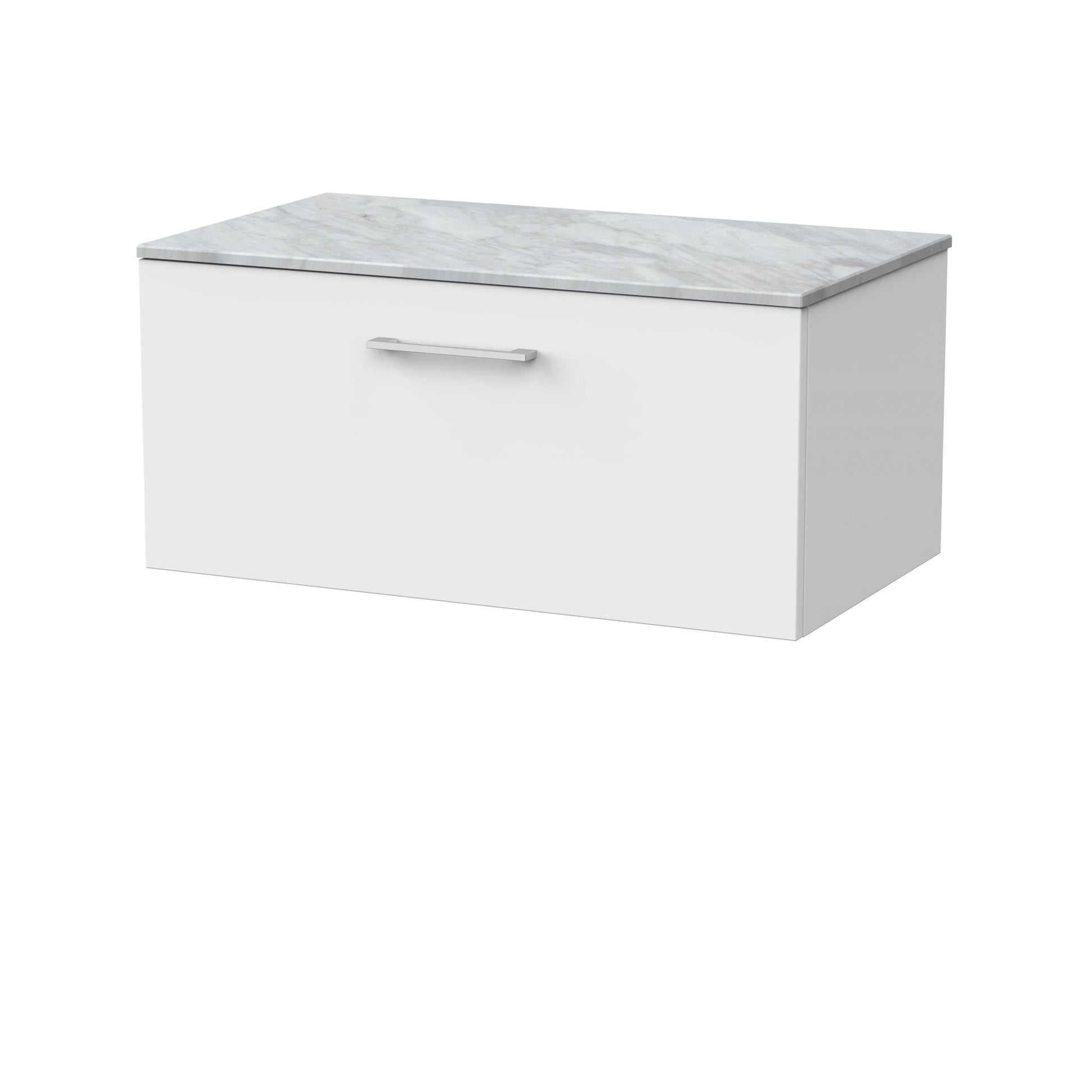 [BFSL125GMT] Pershall Contemporary Wall Hung 1 Drawer Vanity Unit with Grey Marble Top - Choice of Size and Colour - Cutout