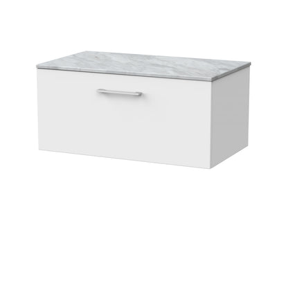 [BFSL125GMT] Pershall Contemporary Wall Hung 1 Drawer Vanity Unit with Grey Marble Top - Choice of Size and Colour - Cutout
