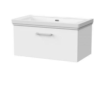 [BFSL125H] Pershall Contemporary Wall Hung 1 Drawer Vanity Unit with Traditional 0 Tap Hole Fireclay Basin - Choice of Size and Colour - Cutout