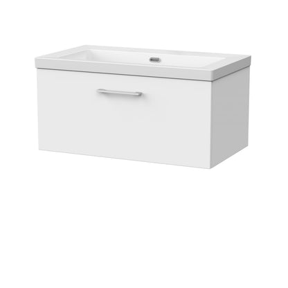 [BFSL125K] Pershall Contemporary Wall Hung 1 Drawer Vanity Unit with 0 Tap Hole Fireclay Basin - Choice of Size and Colour - Cutout