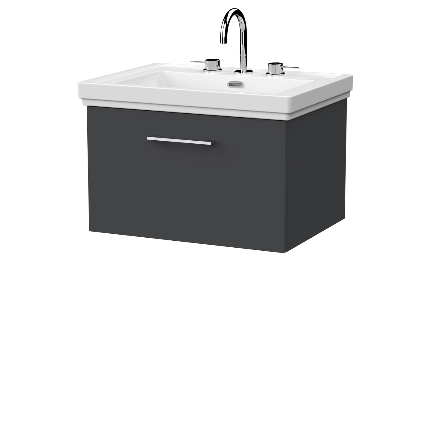 [BFSL1422B] Pershall Contemporary Wall Hung 1 Drawer Vanity Unit with Traditional 3 Tap Hole Fireclay Basin - Choice of Size and Colour - Cutout